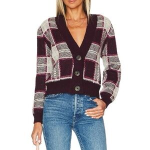 MOTHER The Slim Low Plaid Cropped Cardigan